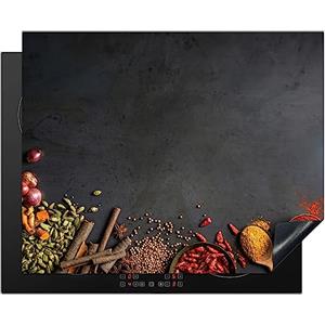 KitchenYeah© Copri Piano Induzione 65x52 cm Cucina Coprifornelli Copertura Protezione Cottura Tutto per la Cucina Erbe - Cibo - Spezie - Nero - Pepe - Cannella