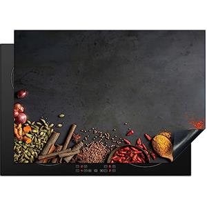 KitchenYeah© Copri Piano Induzione 75x52 cm Cucina Coprifornelli Copertura Protezione Cottura Tutto per la Cucina Erbe - Cibo - Spezie - Nero - Pepe - Cannella