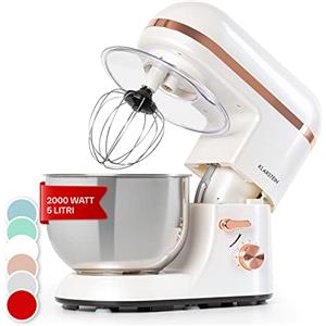 Klarstein Planetaria Professionale, Impastatrice Planetaria 5 Litri con Ciotola, Impastatrice Planetaria Professionale 1800W per Pizza e Dolci a 6 Velocità, Impastatrice Pane con Gancio e Frusta