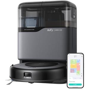 eufy robot aspirapolvere lavapavimenti con mappatura Omni C20 con stazione tutto in uno, svuotamento auto, lavaggio e asciugatura auto, 8,5 cm, design ultra piatto, 7.000 Pa, potente aspirapolvere
