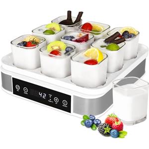 Clevich Yogurtiera Elettrica, Macchina per Yogurt in Argento Premium, Yogurtiera con 9 Vasetti da 170 ml, Yogurt Senza Zucchero Fatto in Casa, con Timer Digitale, Arresto Automatico, Display LCD, 40 W