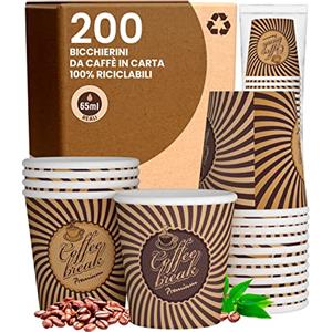 Baciato Caffè 200 Bicchierini in Carta da caffè 65ml VintageCUP Bicchieri Ecologici Biodegradabili Monouso Piccoli Asporto Bevande Calde