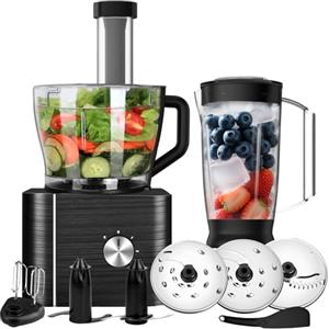 TopStrong Robot da Cucina Multifunzione, TopStrong 1100W Food Processor con Frullatore, Tagliare, Affettare, Montare e Tritare Ghiaccio, Ciotola 3.2L + Blender 1.5L, 3 velocità Impostazione