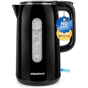 Aigostar Bollitore Elettrico Acciaio Inox per Uso Alimentare, Nero 1,7 Litri, Bollitura Rapida Electric Kettle 2200W, Doppio Isolamento, Senza BPA, Visualizzazione del Livello Dell'acqua