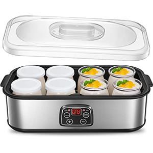 FOHERE Yogurtiera Elettrica con LCD Display, Fohere 8 Vasetti da 180 ml in Vetro, Timer 48 Ore e Controllo Costante Della Temperatura, BPA Free, Macchina Yogurt Vegano e Senza Lattosio