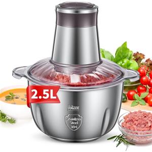 FOHERE Tritatutto da Cucina Elettrico FOHERE 350W Mini Robot da Cucina con 2 Velocità, Ciotola in Acciaio Inox da 2.5L, 4 Lame in Acciaio Inox per carne, Cipolle, Verdure e Pappe