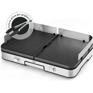 LEBENLANG Griglia Elettrica XXL 2400W - Incl. Pinze Per Barbecue & Paraspruzzi I Per Uso Interno & Esterno I Bistecchiera Barbecue Grill Elettrico Piastra Per Grigliare Senza Fumo BBQ Da Balcone