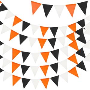 G2PLUS 20M Bandiere Decorative Halloween: 60 Bandierine Vintage Lino Imitato Ghirlanda per Halloween Tema Festa Decorazione（Arancia Nera e Bianca)