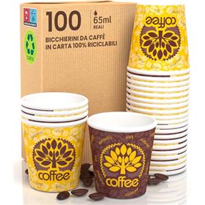 Eurocali 100 Bicchierini in Carta per caffè 65ml Yellow Forest Bicchieri Ecologici Biodegradabili Monouso Piccoli Asporto Bevande Calde