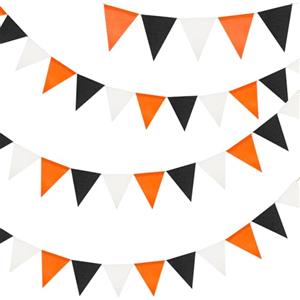 G2PLUS 12M Bandiere Decorative Halloween: 36 Bandierine Vintage Lino Imitato Ghirlanda per Halloween Tema Festa Decorazione（Arancia Nera e Bianca)