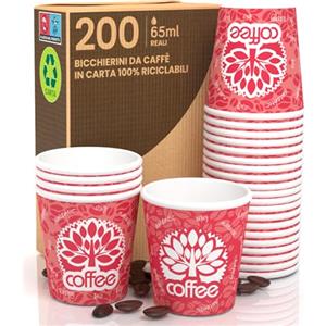 Baciato Caffè 200 Bicchierini in Carta da caffè 65ml Red Forest Bicchieri Ecologici Biodegradabili Monouso Piccoli Asporto Bevande Calde