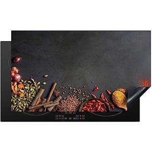KitchenYeah© Copri Piano Induzione 90x52 cm Cucina Coprifornelli Copertura Protezione Cottura Tutto per la Cucina Erbe - Cibo - Spezie - Nero - Pepe - Cannella