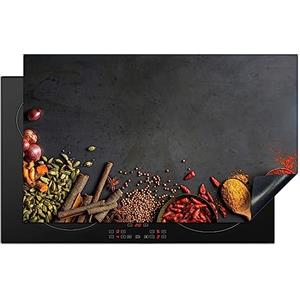 KitchenYeah© Copri Piano Induzione 83x51 cm Cucina Coprifornelli Copertura Protezione Cottura Tutto per la Cucina Erbe - Cibo - Spezie - Nero - Pepe - Cannella
