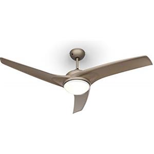 Klarstein Figo - Ventilatore da Soffitto, 2in1: Ventilatore & Lampadario, Diametro: 52" (132 cm), 3 Pale, Flusso: 1.39 m³/h, 2 Direzioni di Rotazione, 3 velocità, Silenzioso, Titanio