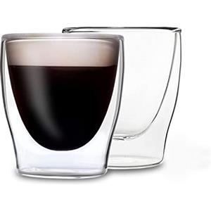 DUOS Set di tazze da caffè in vetro, 2 x 80 ml, a doppia parete, per latte macchiato, cappuccino, bicchieri da caffè ghiacciato, bicchieri termici