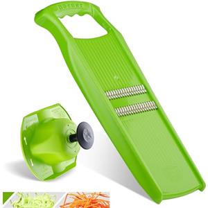Börner Affettaverdure Roko PowerLine Set (2 pezzi) - Tagliaverdure per frutta & verdura + Portaverdure - Mandolina a Julienne - Grattugia per verdure - Set di Grattugie da Cucina (Verde)