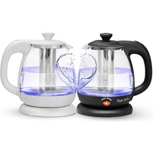 Taylor Swoden Bollitore Elettrico Vetro 1L Bianco e Nero - 2200W Bollitura Rapida, Mantenimento Caldo, Filtro Acciaio & Spegnimento Auto | Regalo di Coppia per Amanti di Tè/Caffè