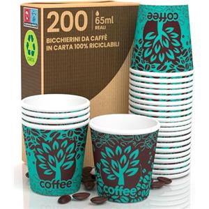 Baciato Caffè 200 Bicchierini in Carta da caffè 65ml Blue Forest Bicchieri Ecologici Biodegradabili Monouso Piccoli Asporto Bevande Calde