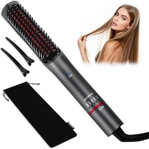 Aigostar Spazzola Piastra Ionica per Capelli e Barba, con 5 Temperature Regolabili, Luce Infrarossa, Riscaldamento Rapido fino a 210°C, Protezione Anti-Scotature, per Modellare Barba e Capelli-Tessa