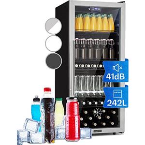 Klarstein Frigorifero per birra e vino, piccolo in vetro per camere da letto, cibo e bevande, con porta in vetro, da tavolo 242 litri