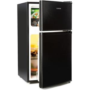 Klarstein Big Daddy Cool - Frigorifero e Freezer Combinati, Frigorifero Combinato, Classe E, ECOExcellence System, 2 Ripiani in Vetro di Sicurezza, Frigo da 61 L e Freezer da 26 L, 87 L, Nero