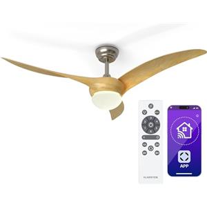 KLARSTEIN Monteverde Ventilatore da Soffitto con Luce e Telecomando - Controllo App, Luce Dimmerabile, 6 Velocità, Modalità Estate & Inverno, Silenzioso, 132cm, Acero