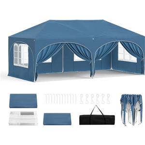 WOLTU Gazebo Pieghevole da Giardino, Gazebo Idrorepellente Pop Up da 3x6m Pannelli Laterali, Tendone Esterno, Altezza Regolabile, Protezione UV, con Custodia Blu