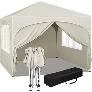 WOLTU Gazebo Pieghevole da Giardino, Gazebo Idrorepellente Pop Up da 3x3m Pannelli Laterali, Tendone Esterno, Altezza Regolabile, Protezione UV, con Custodia Beige