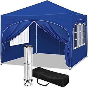 WOLTU Gazebo Pieghevole da Giardino, Gazebo Idrorepellente Pop Up da 3x3m Pannelli Laterali, Tendone Esterno, Altezza Regolabile, Protezione UV, con Custodia,Blu