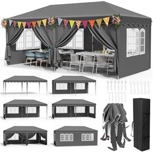 LIFERUN Gazebo 3x6 Pieghevole Impermeabile, Pergola con 6 Pannelli Laterali, Gazebo Esterno Resistente, 420D Oxford,Protezione UV 50+,per Feste, Campeggio, Matrimonio, Spiaggia, Cortile, Giardino, Grigio