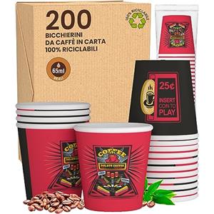 Eurocali 200 Bicchierini in Carta per caffè 65ml FlipperCUP Bicchieri Ecologici Biodegradabili Monouso Piccoli Asporto Bevande Calde