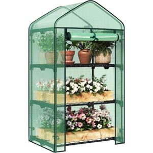 WOLTU Serra da Giardino a 3 Ripiani, Serra da Balcone con Porta Avvolgibile, Telo in PE Impermreabile, Tetto a Punta, Telaio in Metallo Verde, 69x49x125 cm