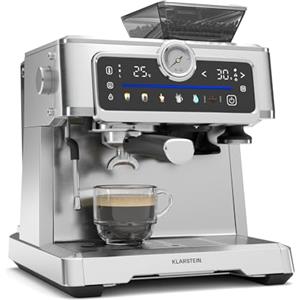 Klarstein GrandPresso Touch - Macchina da Caffè Espresso, 20 Bar, Macinino Integrato, Display Touch, Serbatoio da 2,3L, Acciaio Inox, Funzione Vapore, Senza Capsule, Personalizzazione delle Bevande
