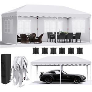 LIFERUN Gazebo 3x6 Pieghevole Impermeabile, Esterno Resistente 420D Oxford Ispessente, Tendone Con 4 Pannelli Laterali, Protezione UV 50+, Da Giardino per Feste Campeggio Matrimonio, Bianco