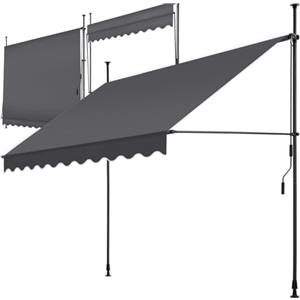 tectake® Tenda da Sole a Morsetto con Manovella, Altezza e Inclinazione Regolabile, Telo Impermeabile e Resistente ai Raggi UV, Ideale per Balcone e Terrazzo, 250x180cm - Nero/Grigio