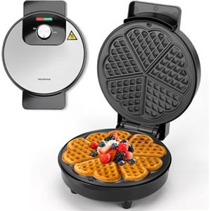 Aigostar Macchina per Waffle a 5 Cuori, 1000W, Piastre Antiaderenti da 19 cm, Cottura Regolabile, Indicatore LED, Maniglie Antiscottatura, Design Compatto in Acciaio Inossidabile, BPA FREE, Crunchy