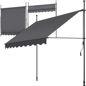 tectake® Tenda da Sole a Morsetto con Manovella, Altezza e Inclinazione Regolabile, Telo Impermeabile e Resistente ai Raggi UV, Ideale per Balcone e Terrazzo, 200x180cm - Nero/Grigio