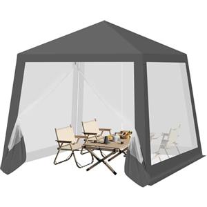 WOLTU Gazebo 3x3 Pieghevole Impermeabile, Pergolato da Giardino, Gazebo da Esterni, con Pareti Laterali a Zanzariera, per Campeggio, Feste, Grigio