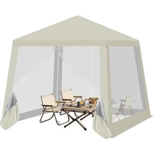 WOLTU Gazebo 3x3 Pieghevole Idrorepellente, Pergolato da Giardino, Gazebo da Esterni, con Pareti Laterali a Zanzariera, per Campeggio, Feste, Beige