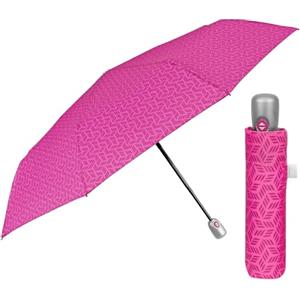 PERLETTI Ombrello Pieghevole Donna Antivento - Ombrellino Leggero Compatto Portatile da Borsa Viaggio - Apertura e Chiusura Automatica - Ombrello Mini Resistente - Diametro 98 cm (Geometrico Fucsia)