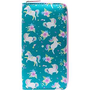 DonDon Portafoglio borsellino da donna ragazza con cerniera Unicorni e fiori