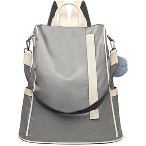 Miss Lulu Zaino da donna Borsa a tracolla Borsa a tracolla Antifurto Nylon e Pelle Sintetica Viaggio Leggero Scuola, Grigio-1, Taglia unica, Zaino daypack