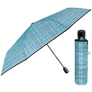 PERLETTI Ombrello Pieghevole Donna Antivento - Ombrellino Leggero Compatto Portatile da Borsa Viaggio - Apertura e Chiusura Automatica - Ombrello Mini Resistente - Diametro 98 cm (Tweed Azzurro)