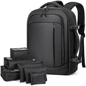 Lekespring Zaino Ryanair 45x28x32 Espandibile (40L-55L) da Viaggio per Donne e Uomini Bagaglio a Mano,Zaino Aereo con 6 Sacchetti Organizzatori,Borsa Cabina per Scuola D'affari Casual - Nero