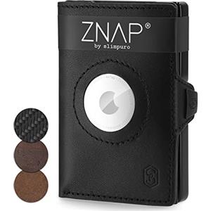 slimpuro ZNAP Airtag Wallet in pelle premium | Porta carte di credito da uomo | Portafoglio da uomo piccolo | Blocco RFID & Slim Wallet Portafoglio Air Tag Portafoglio da uomo - 8 carte - nero, Nero, 8,
