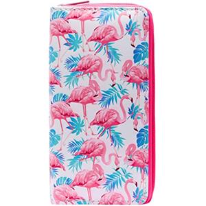 DonDon Portafoglio borsellino da donna ragazza con cerniera Fenicotteri e foglie