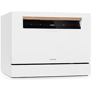 KLARSTEIN Lagoona - Mini Lavastoviglie a Posizionamento Libero, Classe F, Potenza: 1380 Watt, 6 Coperti, Consumo Idrico: 6,5 L, 7 Programmi + Asciugatura Extra, 49 dB, Pannello Touch Nero, Bianco