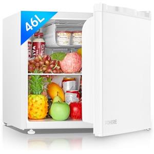 FOHERE Mini Frigo, 46 Litri, Frigorifero Hotel, Ufficio, Casa, Classe Energetica E, Silenzioso, Libera Installazione, Compatto, Termostato Regolabile, Porta Reversibile, Bianco