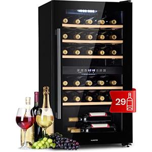 Klarstein Cantinetta Vino, Cantinetta Vino Refrigerata a Zona Doppia per Interno/Esterni, Frigo Bar, Cantina Vino con Vetrina, Mini Bar con Protezione UV, Frigo Vino Touch, 5-22°C, 29 Bottiglie