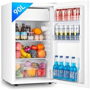 FOHERE Frigorifero Piccolo 91L con Freezer, Frigorifero Monoporta, Silenzioso, 7 Termostato Regolabile, Scomparto per Verdure, Mini Frigo da Ufficio, Camera, Bianco